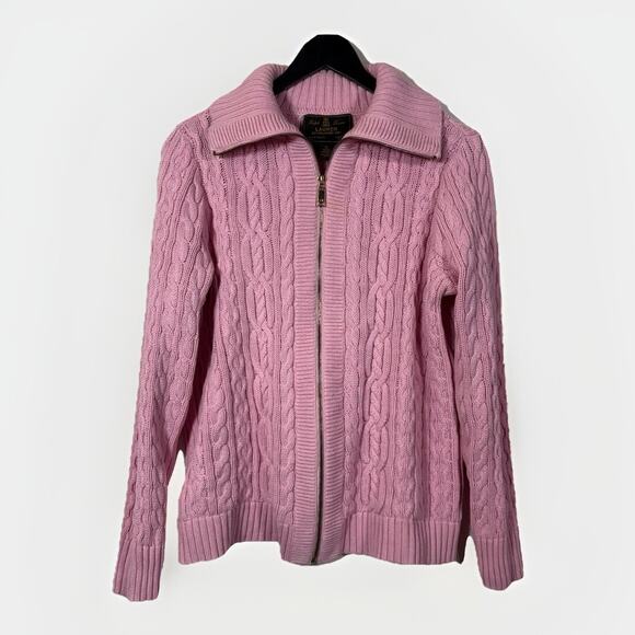 Ralph Lauren Pink Sweater Cable Knit Zip Up Cardigan 1X Cotton Collar - Picture 1 of 14